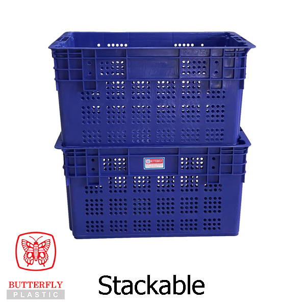5588 Euro Ventilated Stack & Nest Container — Rectangular crate with perforated (round-hole) side walls, open top.