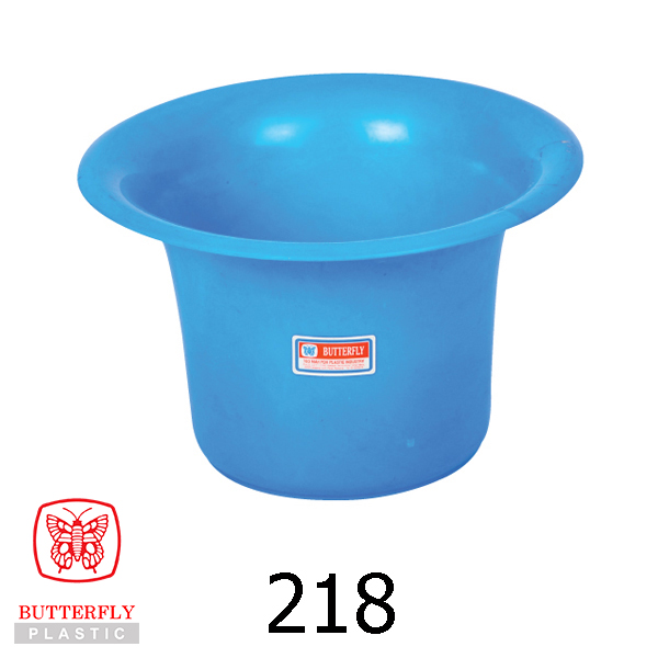 218 Plastic Spittoon Potty — Round tub with a wide flared, rolled-over rim, straight walls.